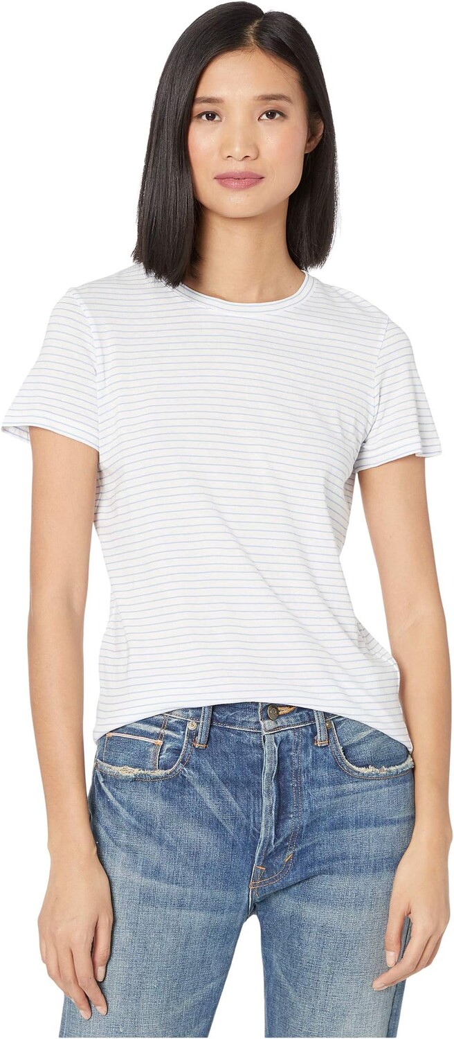 

Футболка Vince Pencil Stripe Essential Crew, цвет Optic White/Aqua Bloom