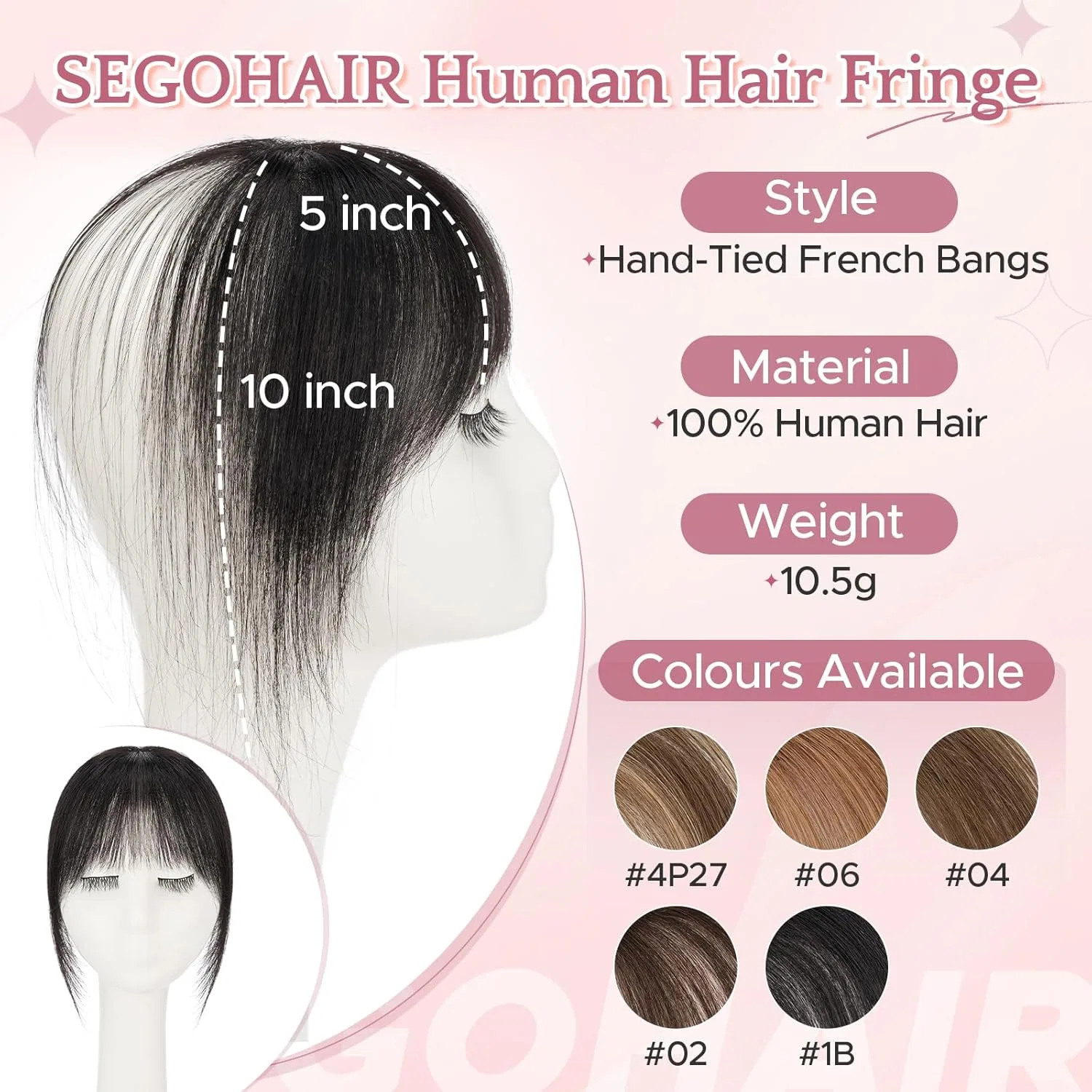 Накладная челка SEGOHAIR из натуральных волос, черная Sego, #1B Natural Black — фото 2