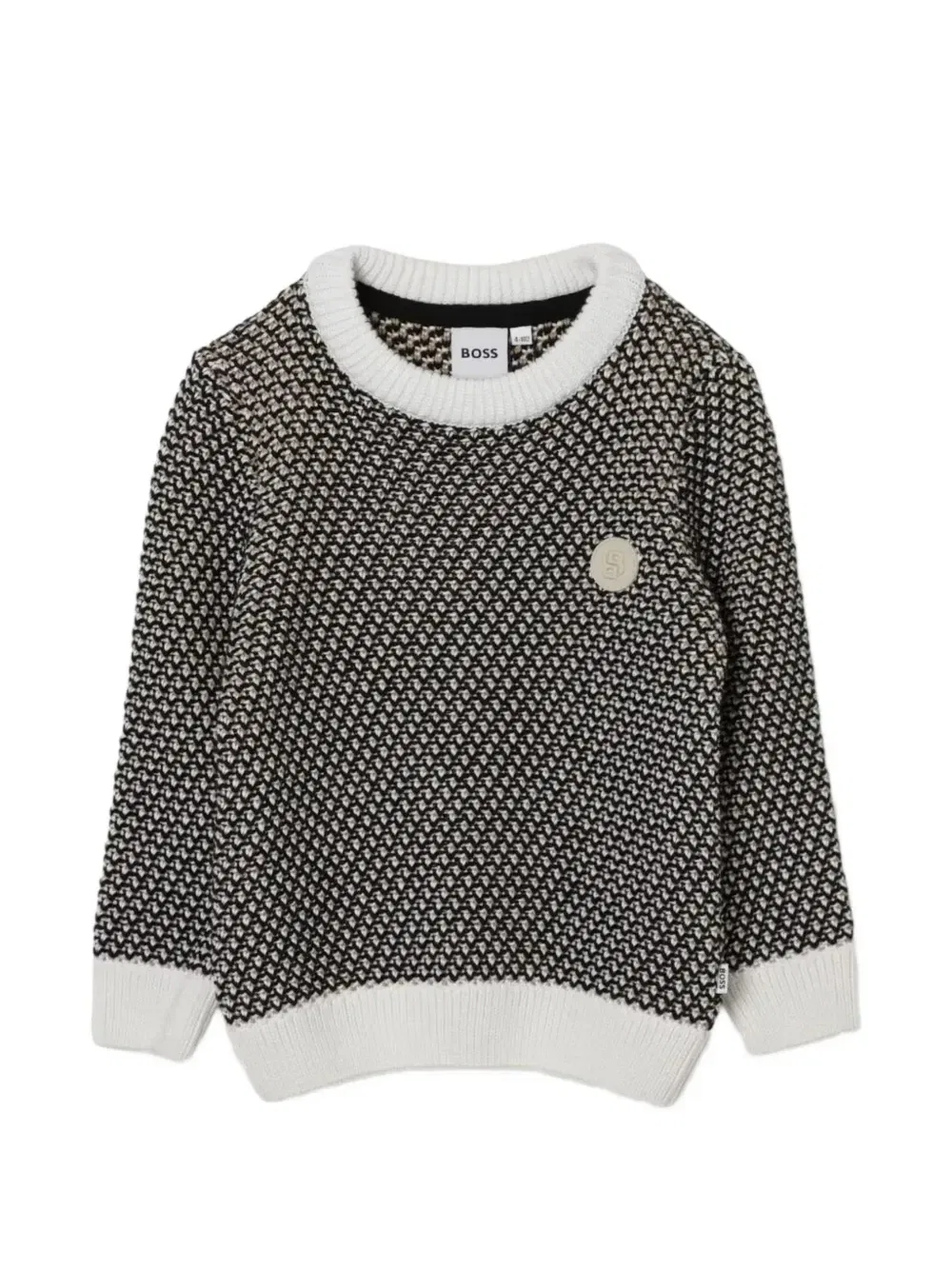 Вязаный свитер с круглым вырезом и узором Boss Kidswear, черный