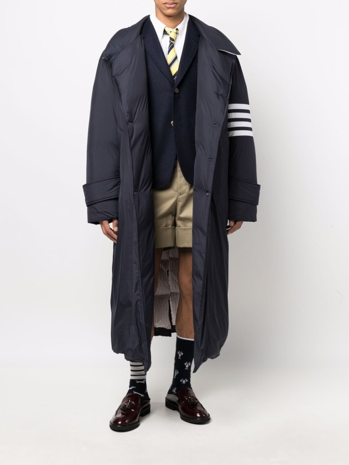 

Thom Browne утепленное пальто с полосками 4-Bar, синий