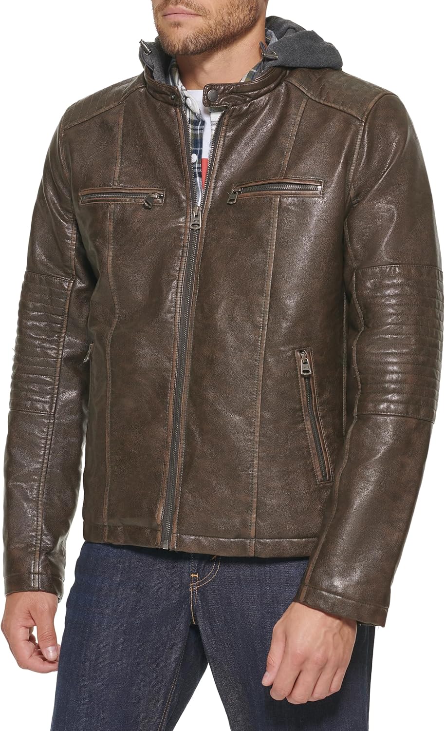 Мужская гоночная куртка Levi's из искусственной кожи, Deep Brown Cow Hooded — фото 3