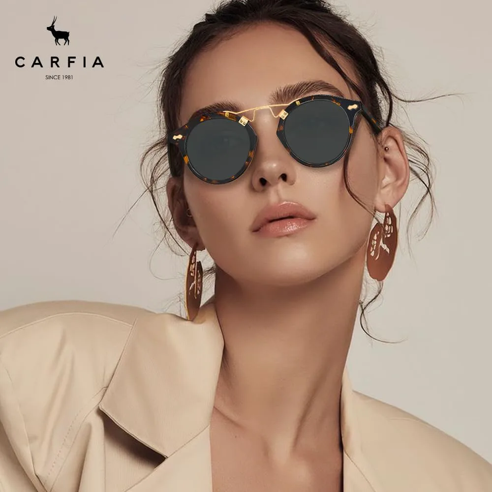 

Солнцезащитные очки CARFIA Small Face Acetate Double Bridge для женщин, поляризованные, с защитой от УФ-излучения, в стиле ретро с металлическими перемычками, круглые
