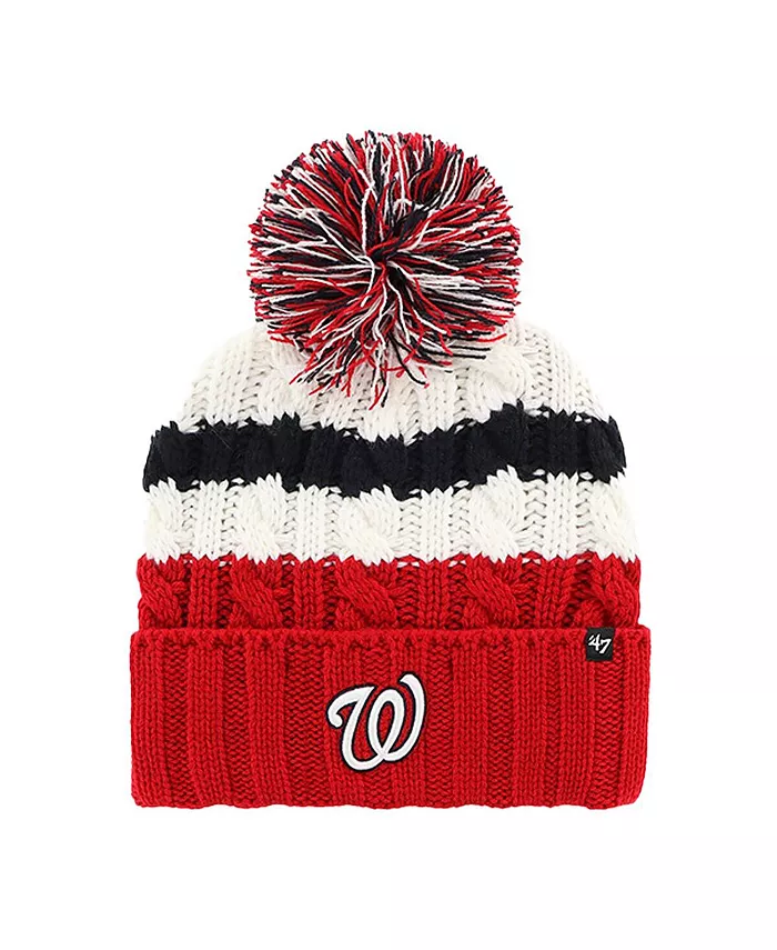 

Женская вязаная шапка Washington Nationals Ashfield с манжетами и помпоном, бело-красная '47 Brand