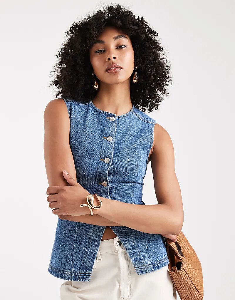 

Длинный джинсовый жилет Miss Selfridge синего цвета