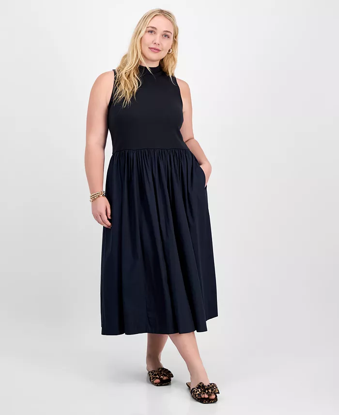 

Платье миди Trendy Plus Solid с воротником-стойкой и без рукавов On 34th, черный