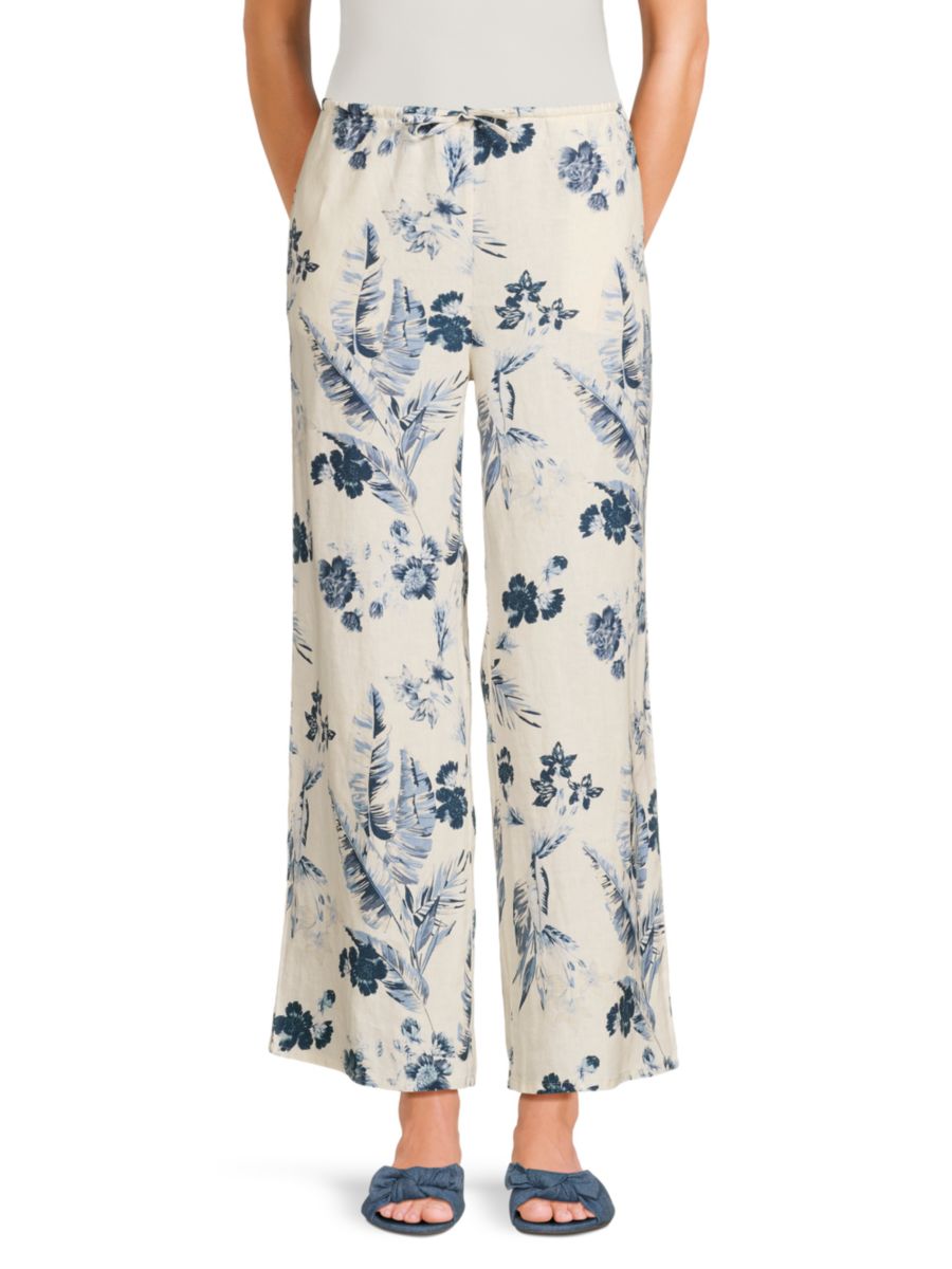 

Брюки с цветочным принтом из 100% льна Saks Fifth Avenue, цвет Floral Blue