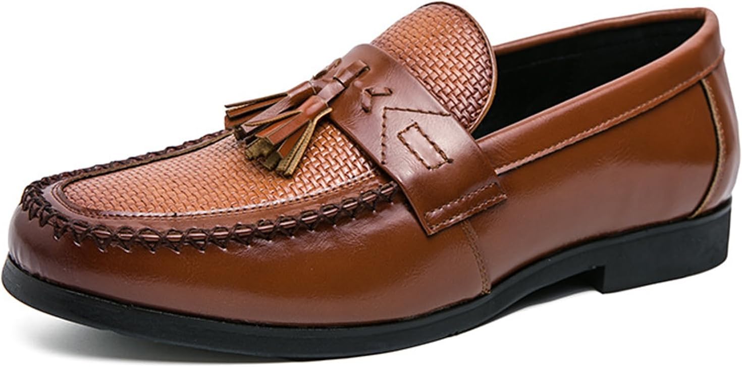

Мужские кожаные лоферы NELSBREX с кисточками, низким каблуком, формальные, ретро с закругленным носком, с принтом, нескользящие, без застежки, деловые мокасины, коричневый