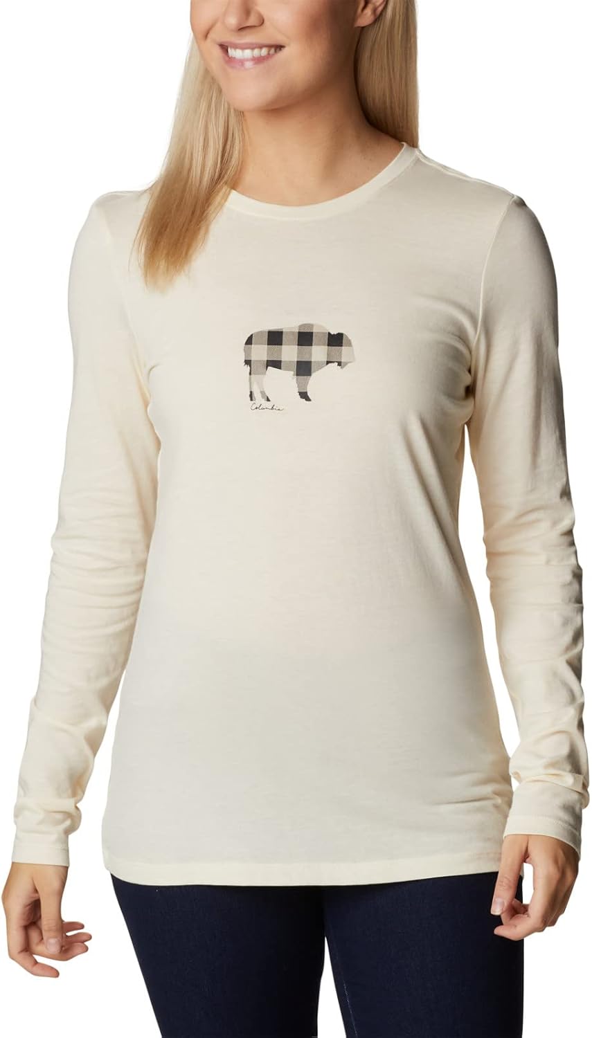 

Columbia Womens Hidden Haven Long Sleeve TeeФутболка с длинным рукавом для походов, Chalk/Range Roam Print