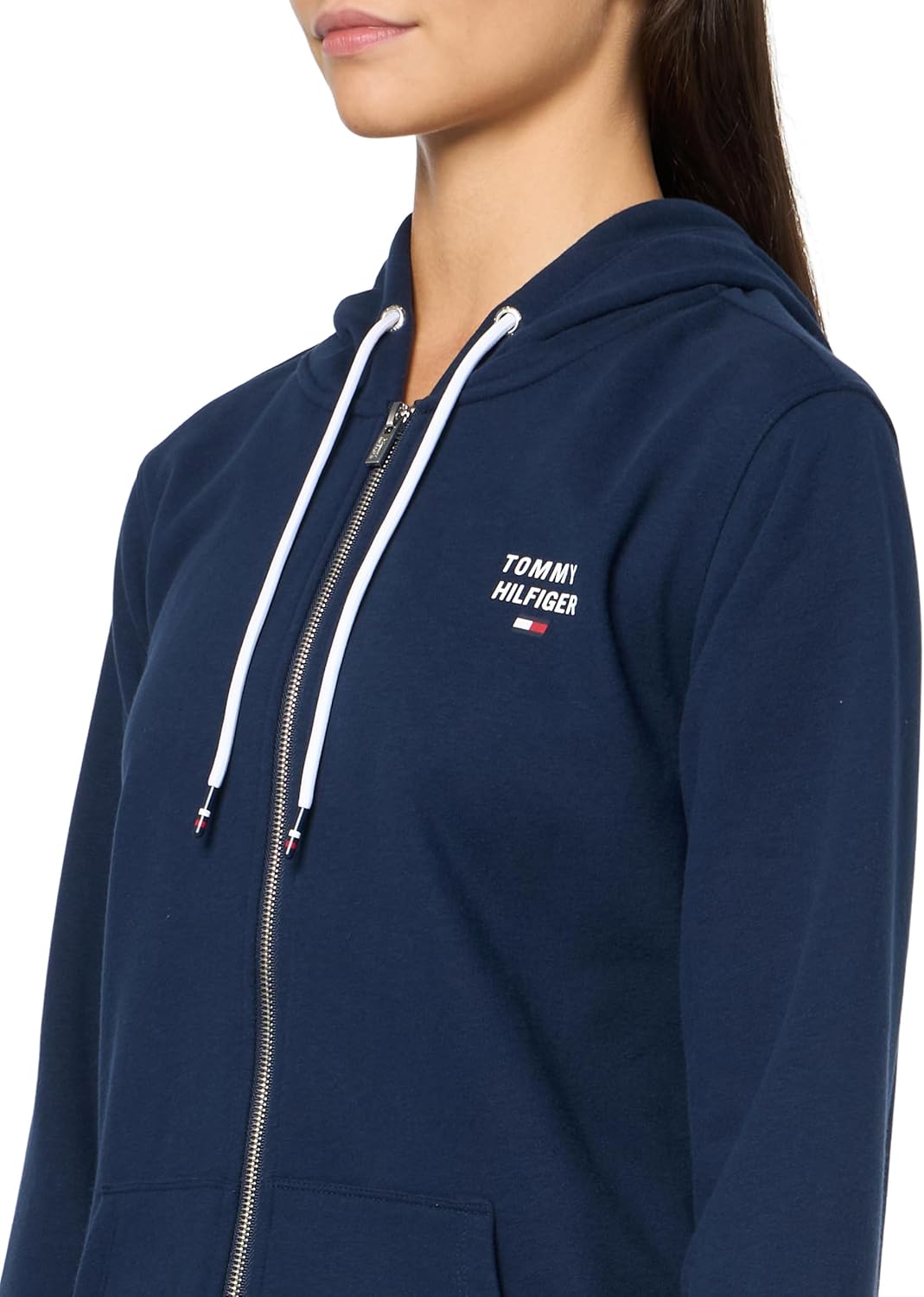 Женская флисовая толстовка с капюшоном и логотипом Tommy Hilfiger на молнии, Navy — фото 3