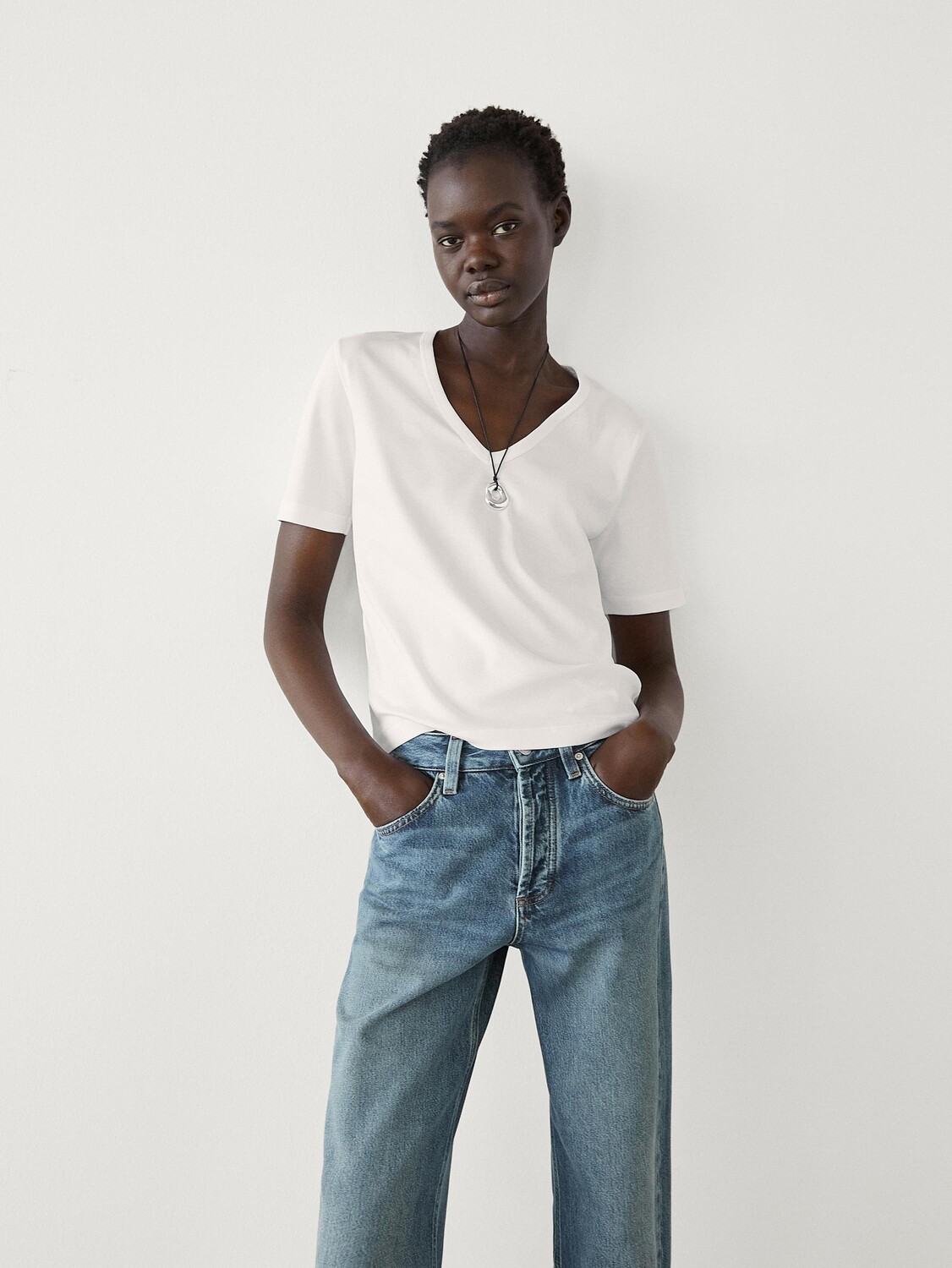 Футболка с коротким рукавом из 100% хлопка Massimo Dutti, белый — фото 3