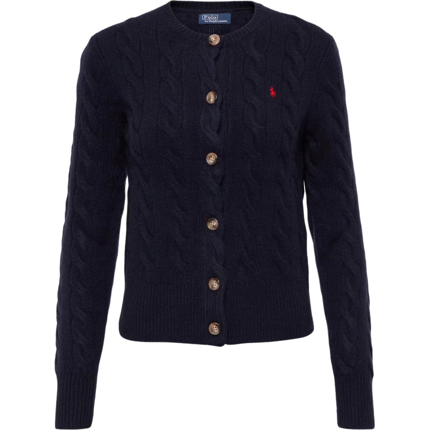 

Кардиган с вышивкой пони и косой вязкой Polo Ralph Lauren, темно-синий