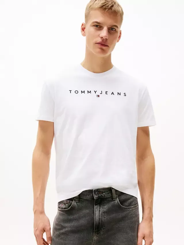 Футболка Tommy Jeans с вышитым линейным логотипом Tommy Hilfiger, White