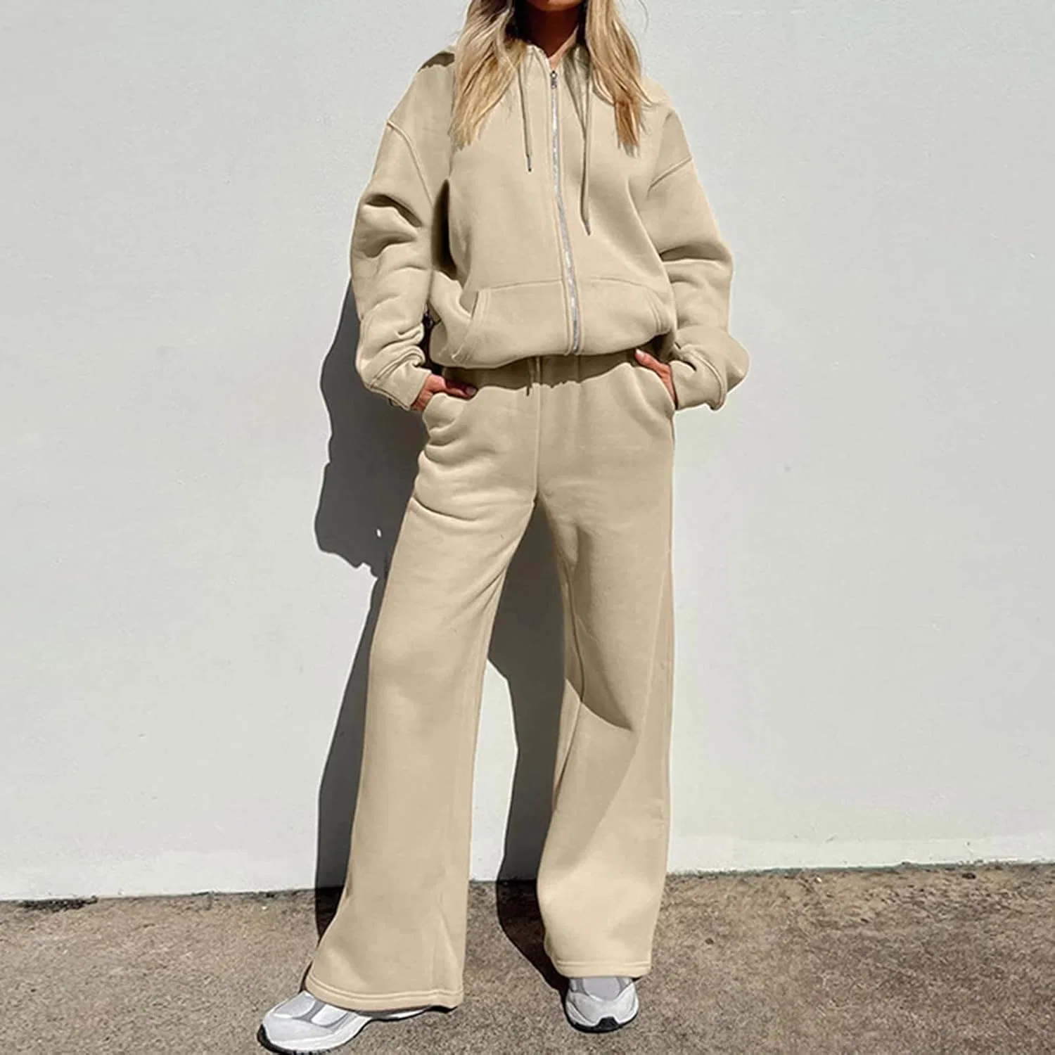 Спортивный костюм с капюшоном и широкими штанами, Y-#n-khaki — фото 2