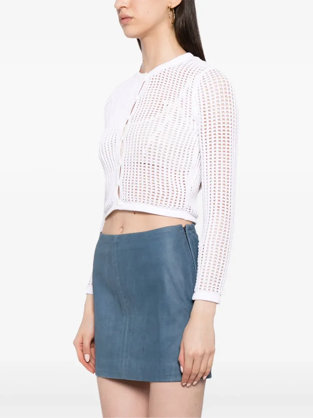 Укороченный кардиган ажурной вязки Alexander Wang, белый — фото 3