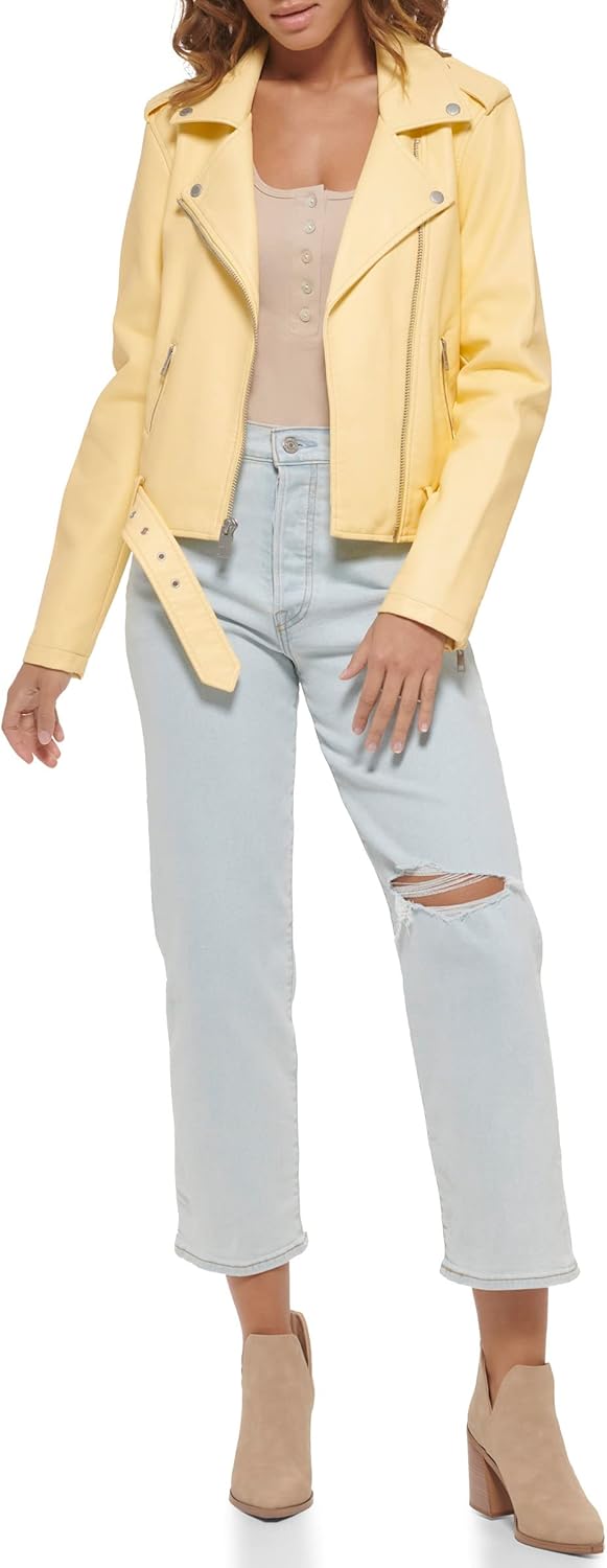 Женская куртка-косуха Levi's из искусственной кожи с поясом, светло-желтый — фото 3