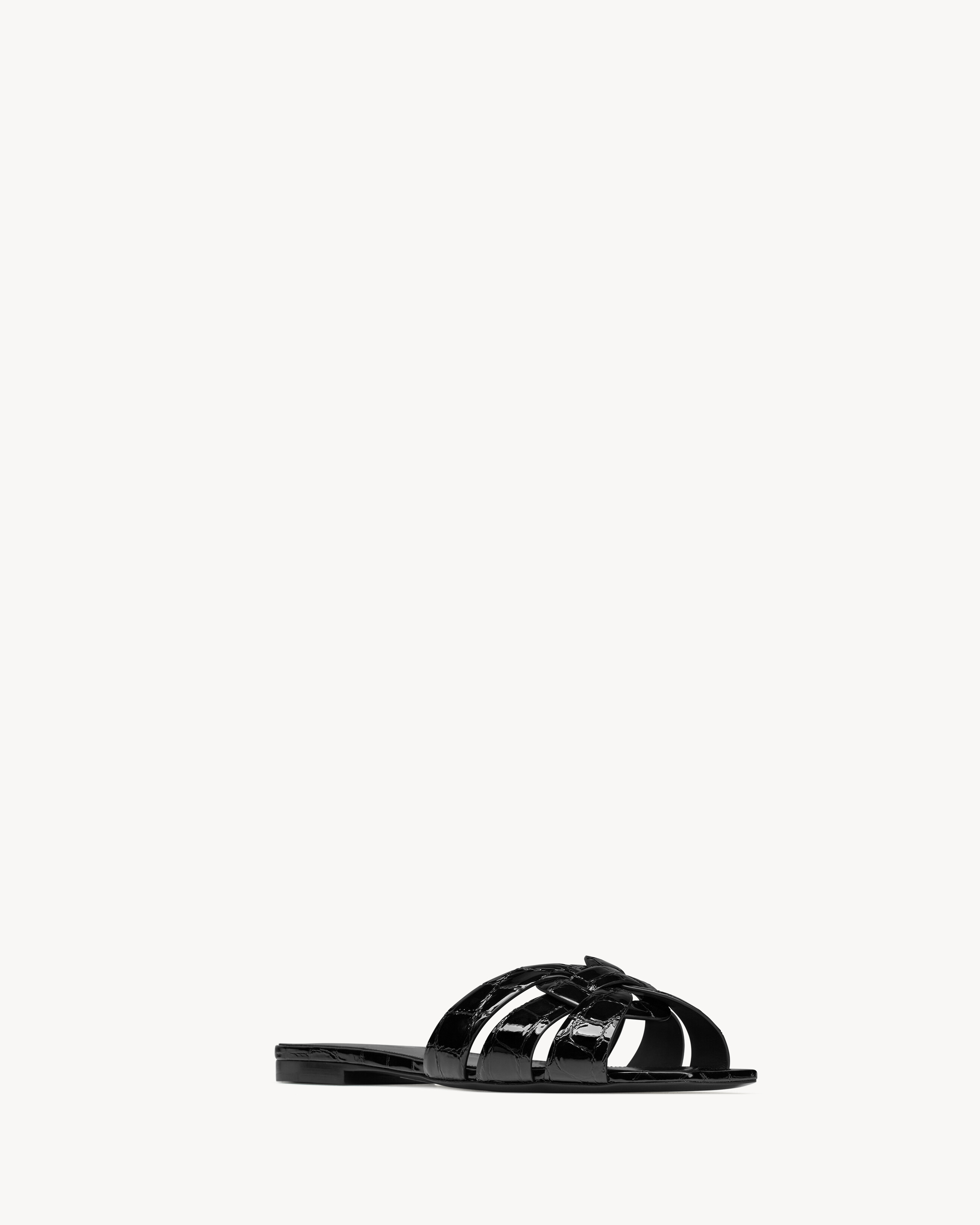Мюли TRIBUTE из кожи с тиснением под крокодила SAINT LAURENT, черный — фото 3
