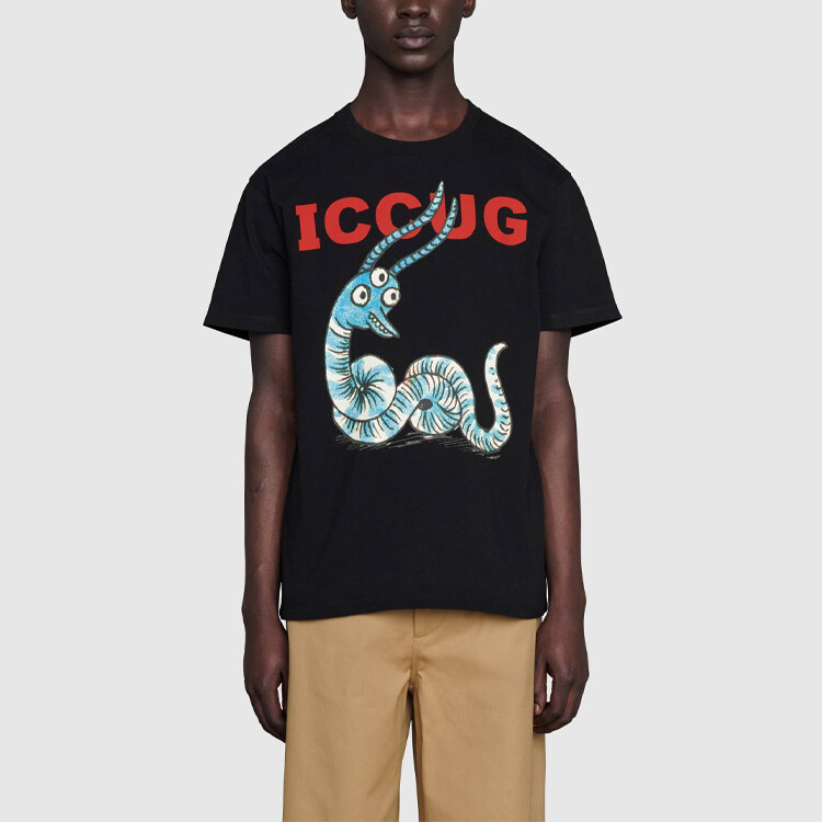 Футболка мужская Gucci с принтом, черный / красный / голубой — фото 3