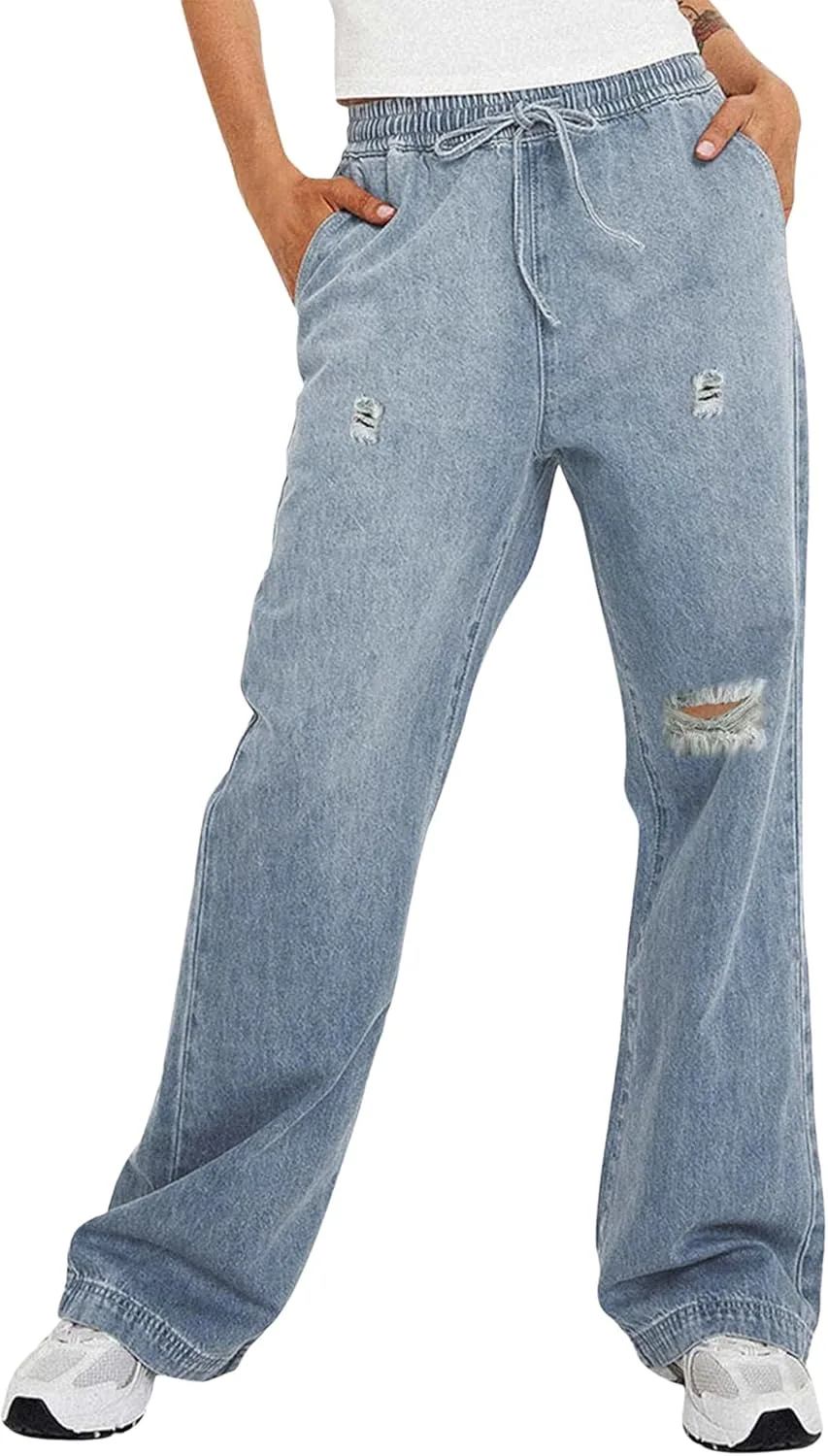 

Женские рваные мешковатые джинсы Owl's-Yard с кулиской и прямыми штанинами