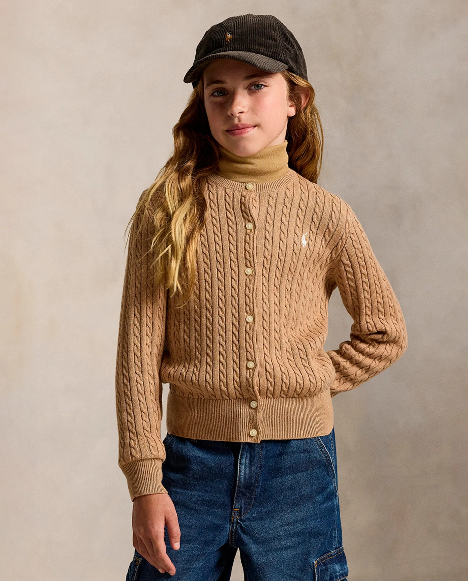 

Детский кардиган из хлопка с узором "восьмерки" Polo Ralph Lauren, песочный