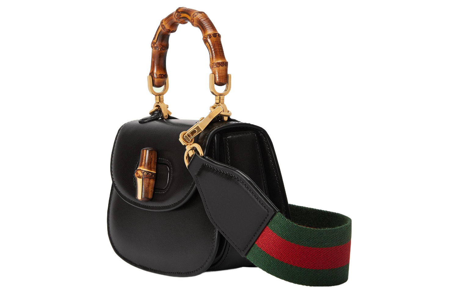 

GUCCI Сумка Bamboo 1947 Leather Bamboo Bag, мини-сумка через плечо, женская, Black/Brown