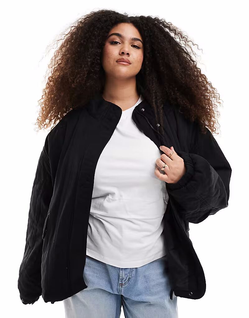 

Стеганая куртка с воротником-стойкой ASOS DESIGN Curve черного цвета