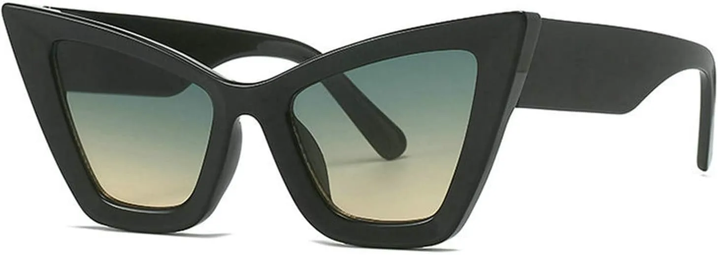 

COTIA Модные солнцезащитные очки «кошачий глаз» в винтажном стиле, большие квадратные солнцезащитные очки в стиле «кошачий глаз» для женщин и мужчин, Black Green