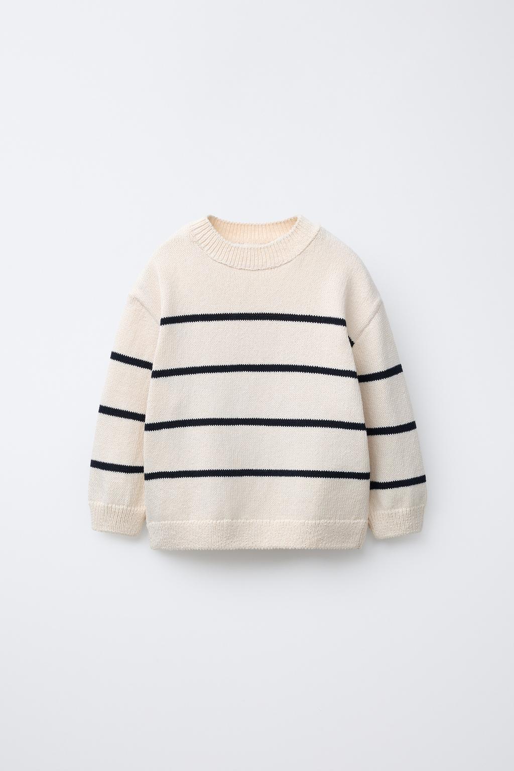 

Вязаный свитер в полоску ZARA, цвет Ecru/Navy