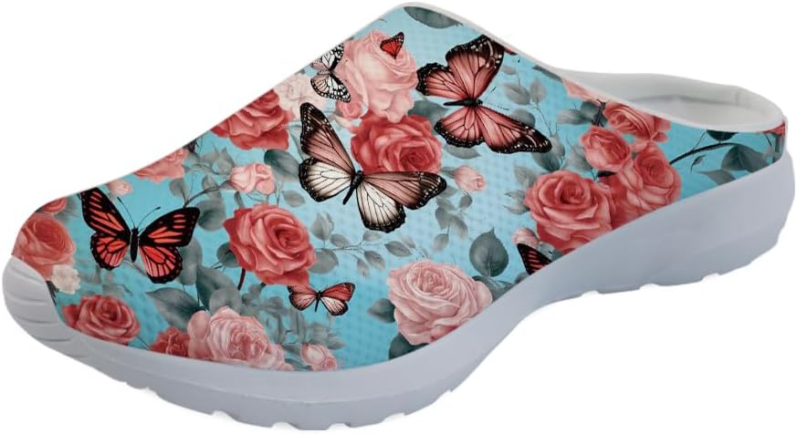 

Кроссовки Forchrinse Blue Dolphin для женщин с эластичной вставкой, мужские садовые сабо с поддержкой свода, повседневная обувь, тапочки для дома, сандалии, легкие, Butterfly Rose