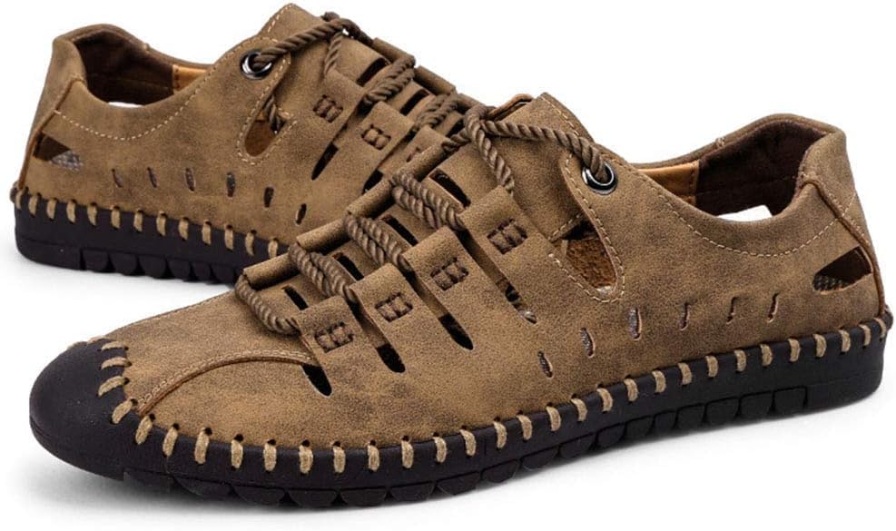 

Мужские спортивные сандалии на открытом воздухе из кожи, повседневные дышащие прогулочные туфли для бизнеса летом с закрытым носком Asifn, коричневый