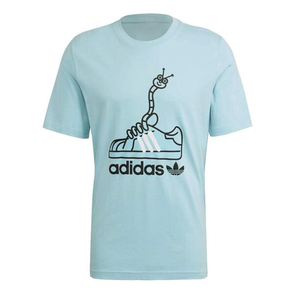 

Футболка originals worm tee printing sport short sleeve men's light blue Adidas, голубой