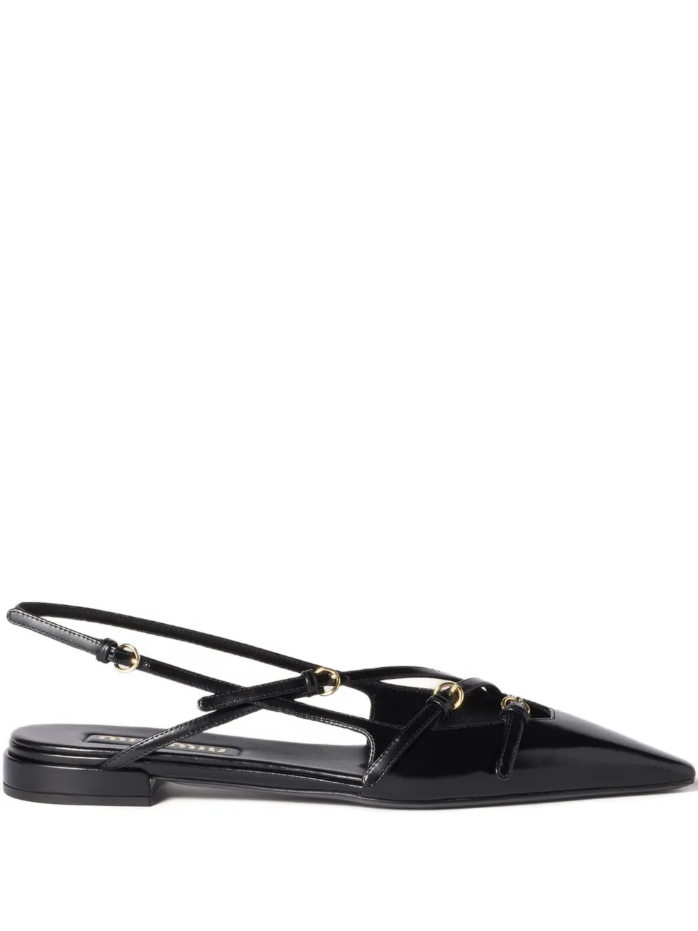 Балетки с ремешком на пятке и пряжкой MIU MIU, черный