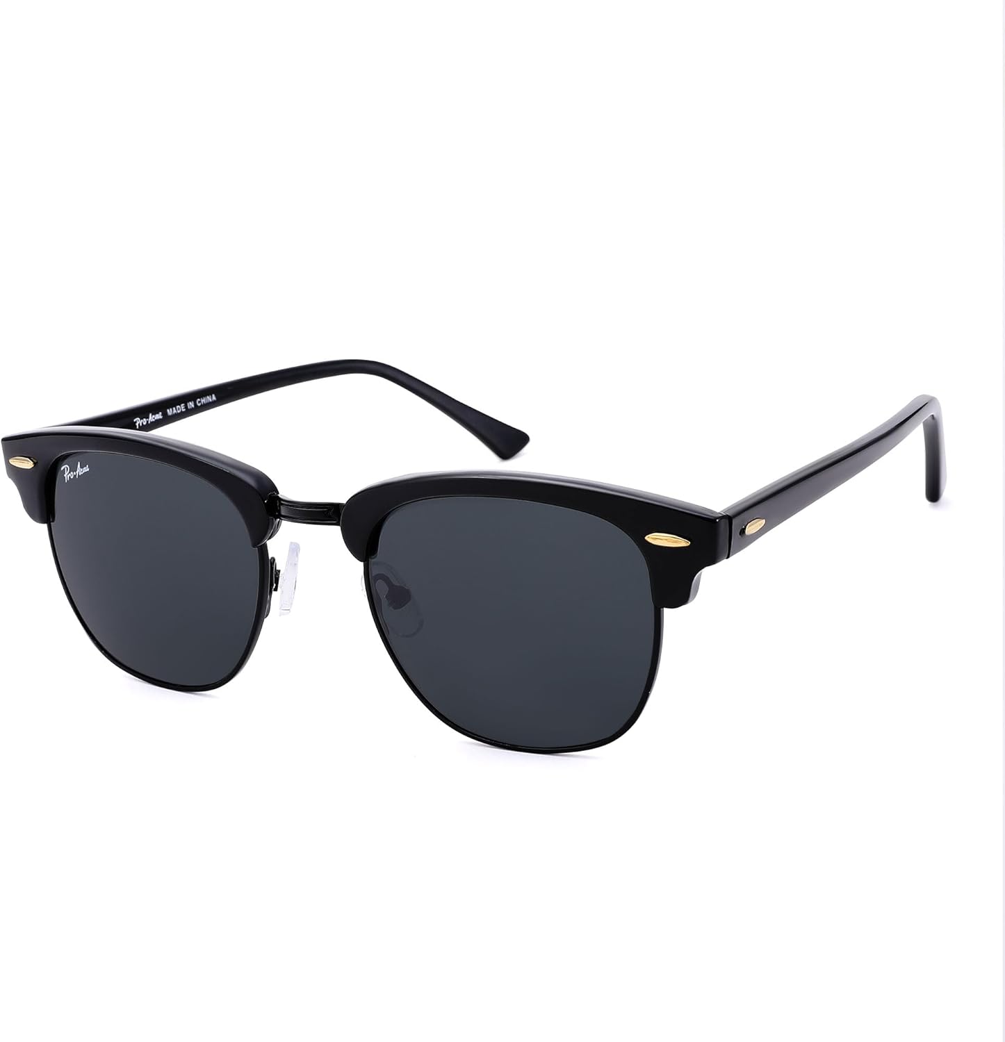 

Солнцезащитные очки Pro Acme UV400 полуободковые квадратной формы для мужчин и женщин - 100% настоящие стеклянные линзы, антибликовое покрытие для вождения, A07 Black Frame/Grey Lens