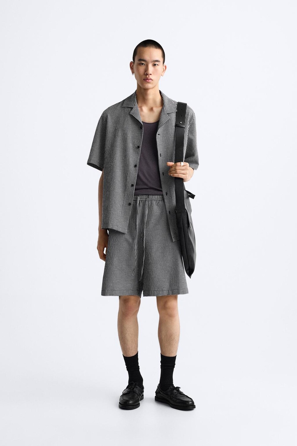 

Клетчатая рубашка из сирсакера ZARA, черный/белый