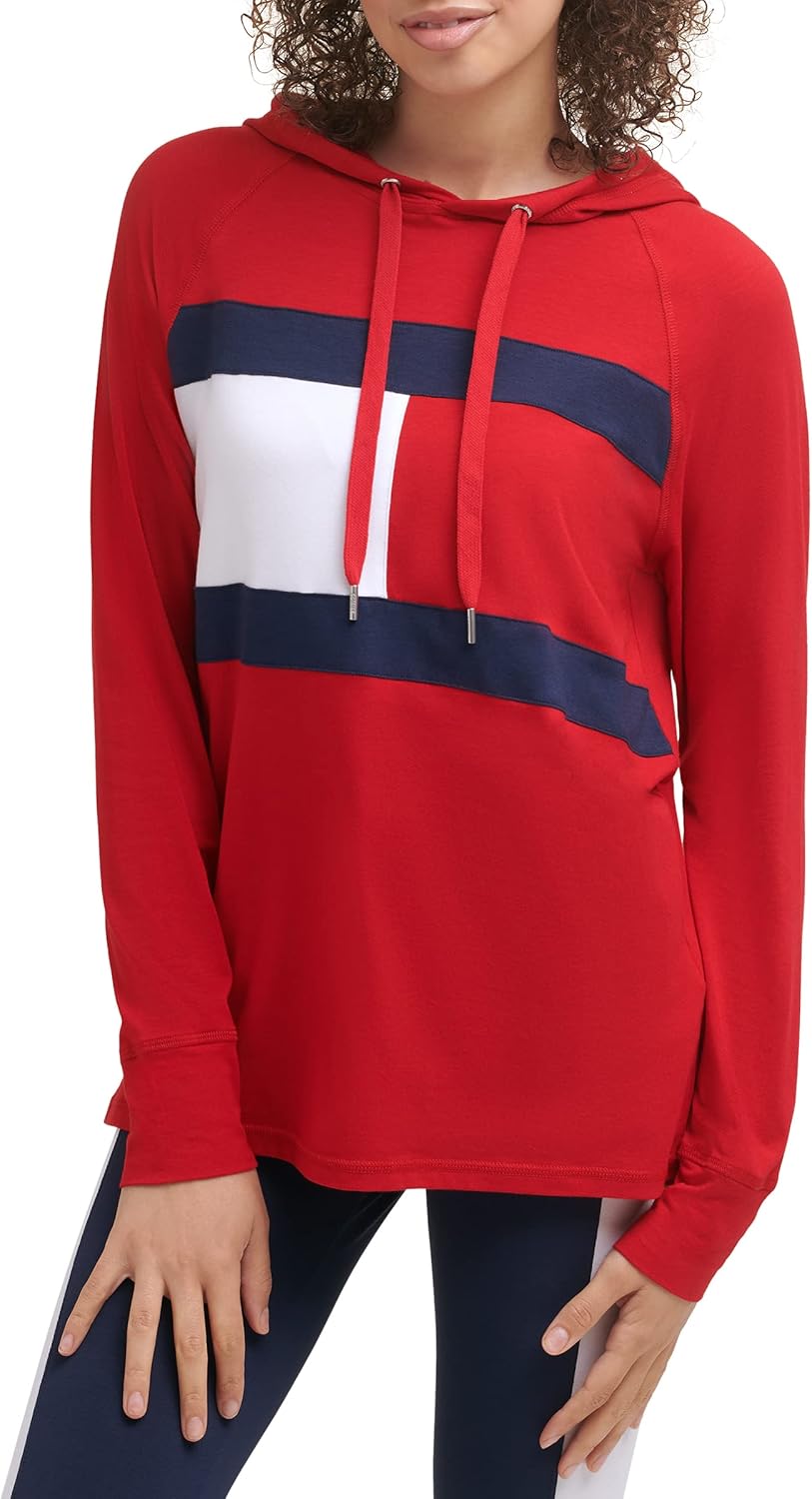 

Женская легкая толстовка с капюшоном и логотипом Tommy Hilfiger с большим флагом, Rich Red