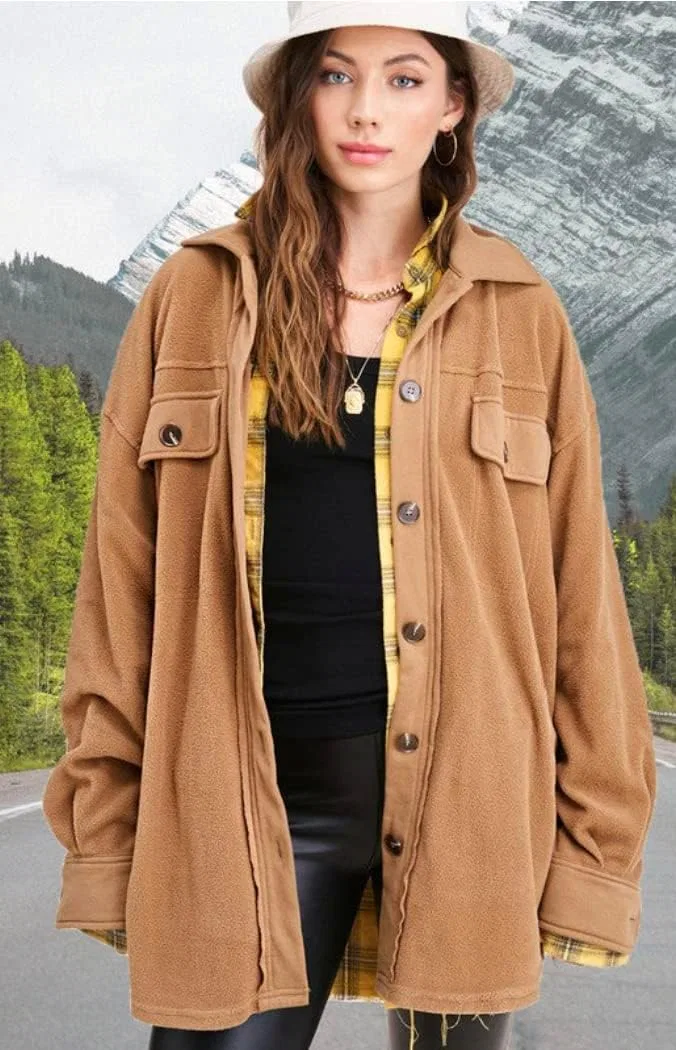 Куртка-шакет Sunshine Fleece с карманами Generic, коричневый — фото 4