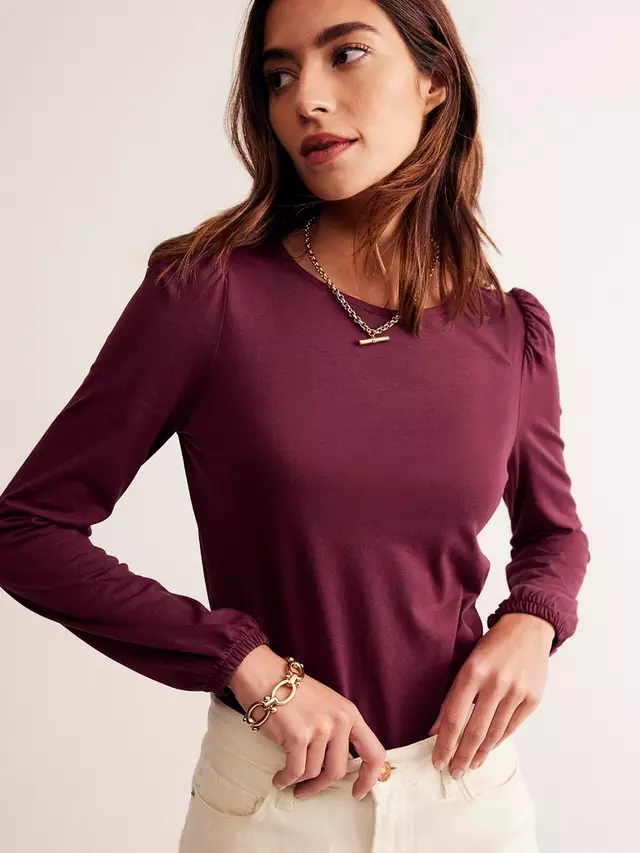 

Топ Boden Super Soft Puff Shoulder, цвет deep/wisteria
