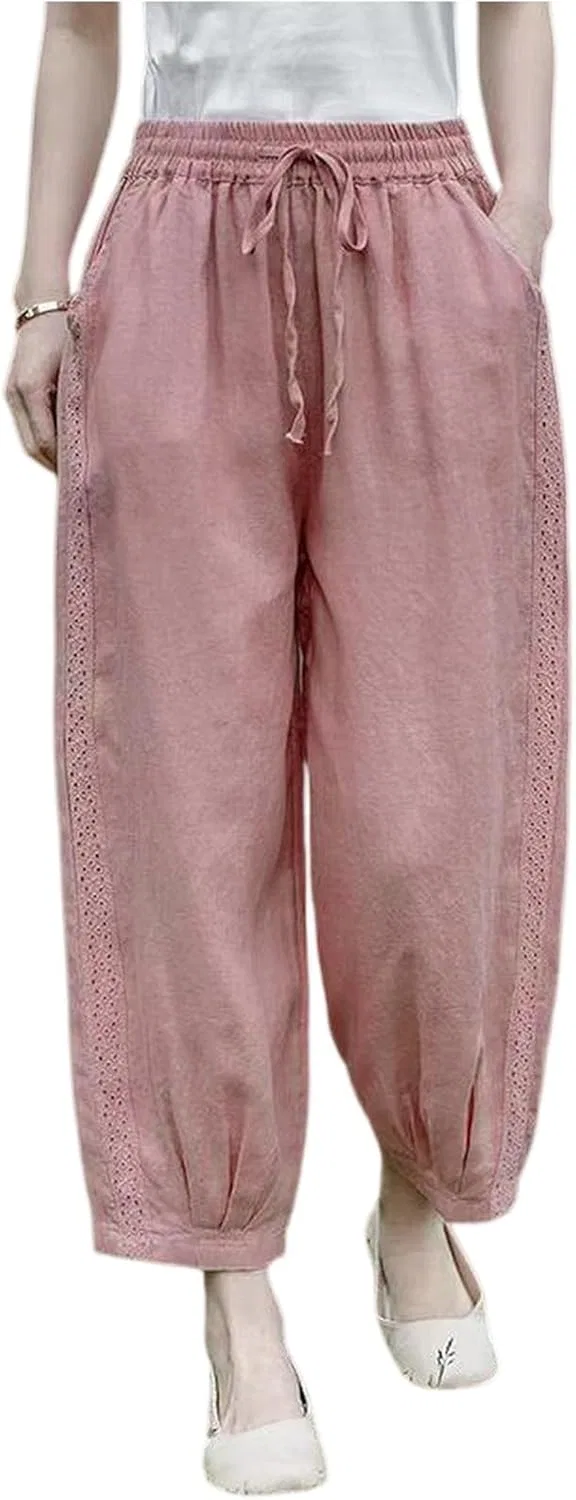 Широкие брюки с высокой талией, с карманами, Pink