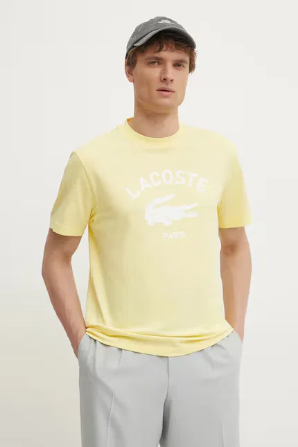 Футболка мужская Lacoste с принтом, 100% хлопок, желтый