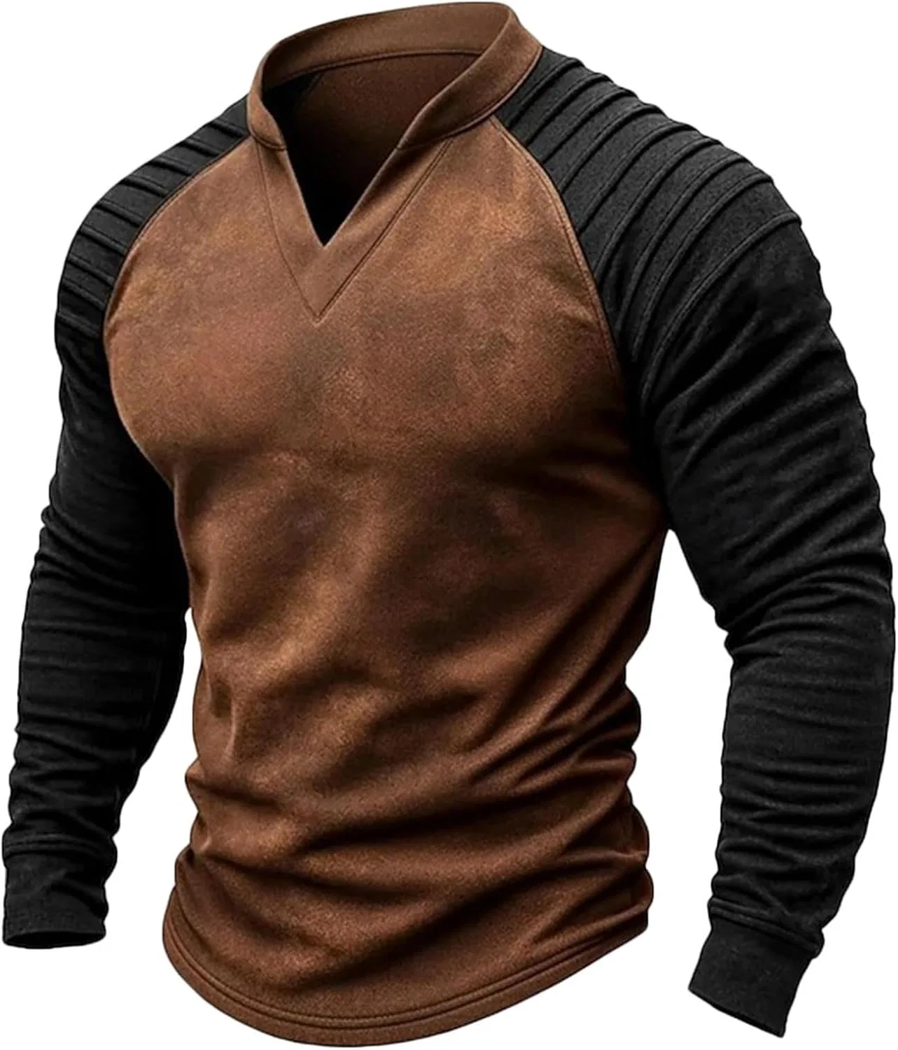 Футболка мужская с v-образным вырезом, длинным рукавом, Slim Fit, хлопок, коричневая
