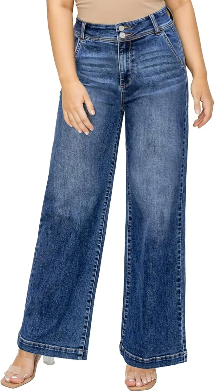 

Eytino Women Plus Size джинсы Wide Leg High Waist Stretchy Straight Leg