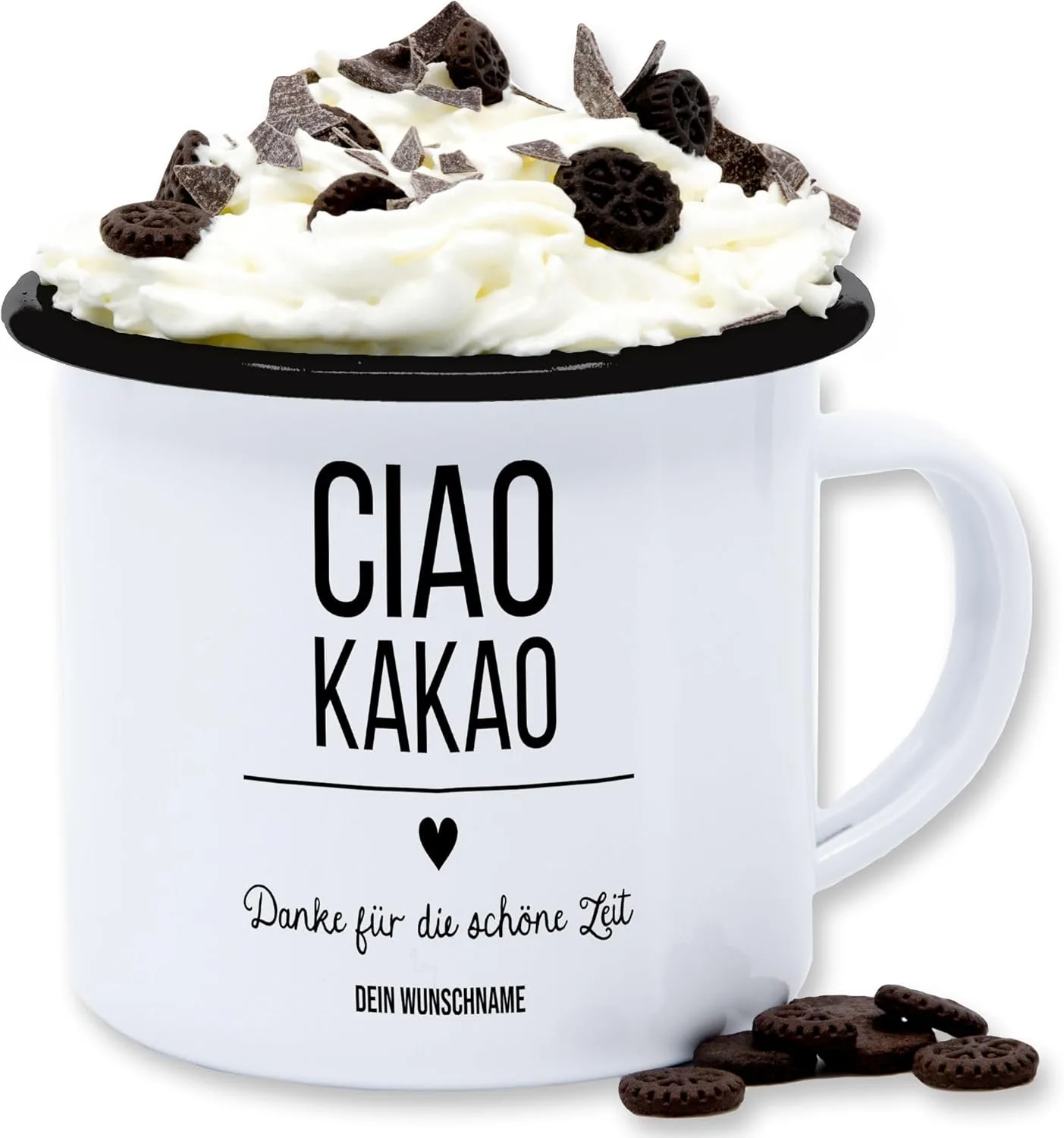 Эмалированная кружка educator - ciao kakao danke für die schöne zeit - подарок на прощание - 300 мл - white Geschenk mit Namen personalisiert by Shirtracer