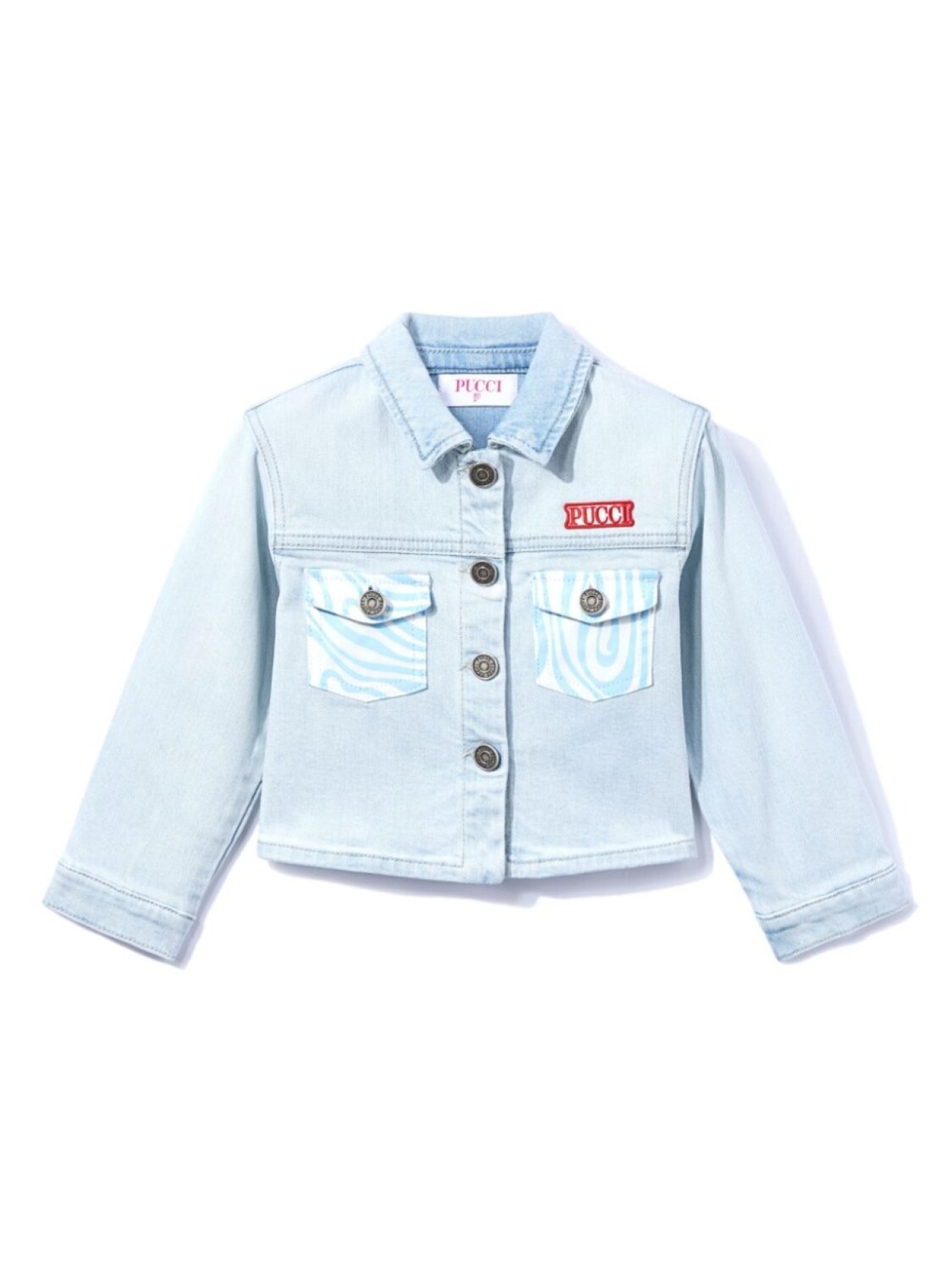 

PUCCI Junior джинсовая куртка с вышитым логотипом, синий