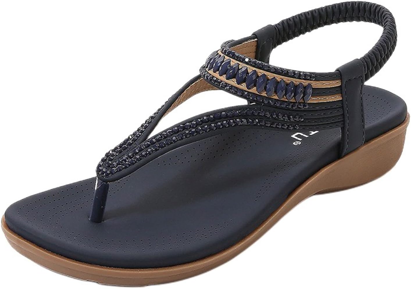 

Женские сандалии с поддержкой свода стопы, удобные сандалии для лета и прогулок, нарядные сандалии с задником на ремешке и стразами, повседневные эластичные сандали на ремешке на щиколотке, шлепанцы Generic, синий