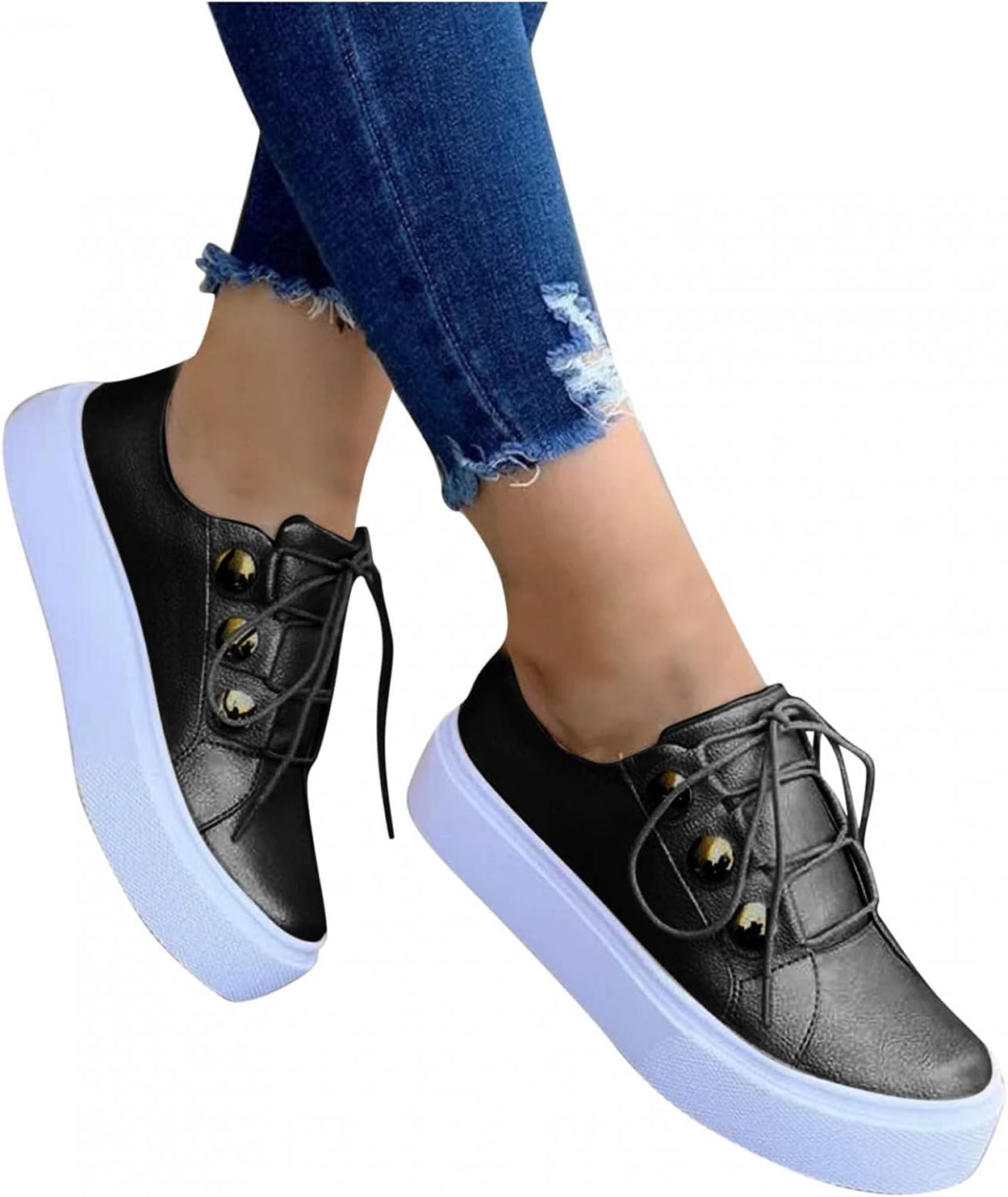 

Женские модные кроссовки Hbeylia на платформе, повседневные кожаные с шнуровкой, с массивной подошвой, высокие каблуки, обувь без застежки на низком ходу, прогулочные туфли, низкие кеды, спортивная обувь для бега для девушек, черный