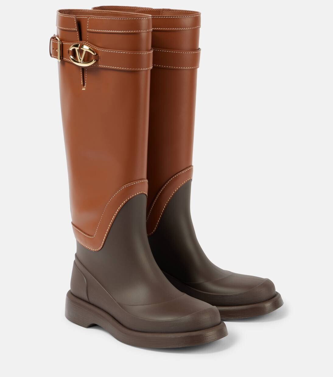 Сапоги до колен из кожи VLogo Bold Valentino Garavani, цвет tobacco/fondant