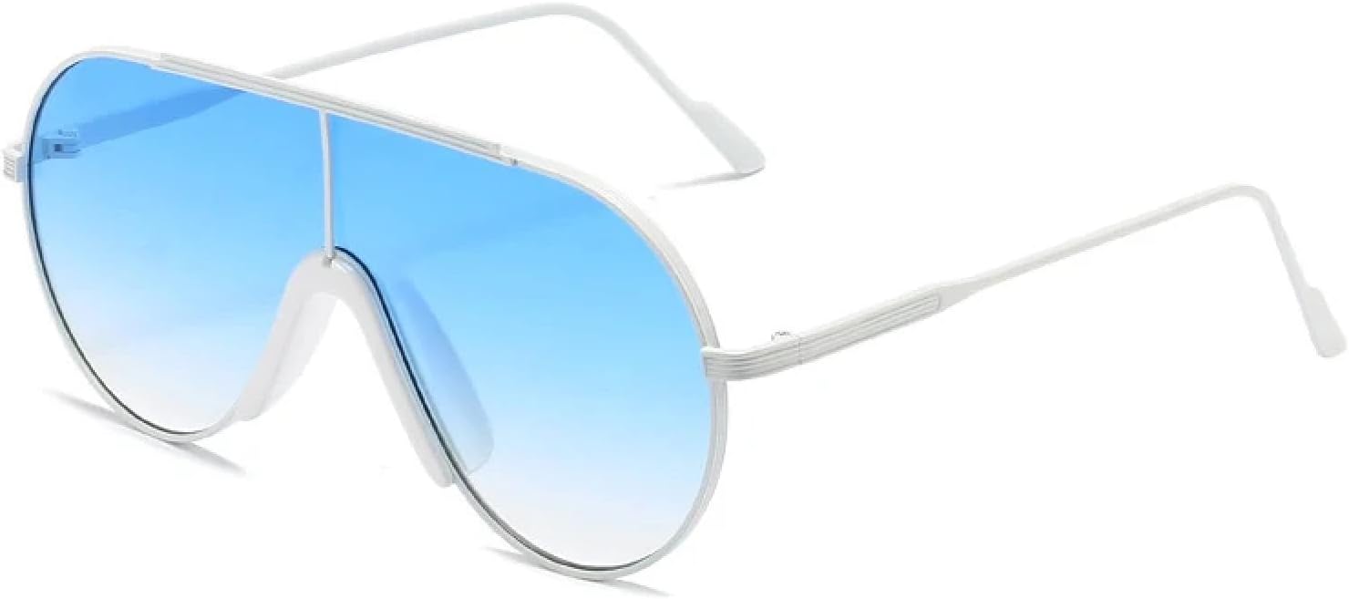 

Популярные овальные панк-солнцезащитные очки для женщин и мужчин, модные винтажные очки в крупной оправе, очки для вождения с защитой от УФ-излучения UV400 TKKTLLT, White Blue