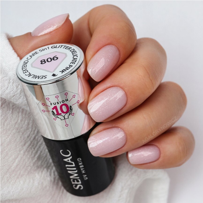 Semilac 806 Extend Care 5in1 Glitter Delicate Pink, 7 мл Hybrid, Colored Base Top Varnish — фото 4
