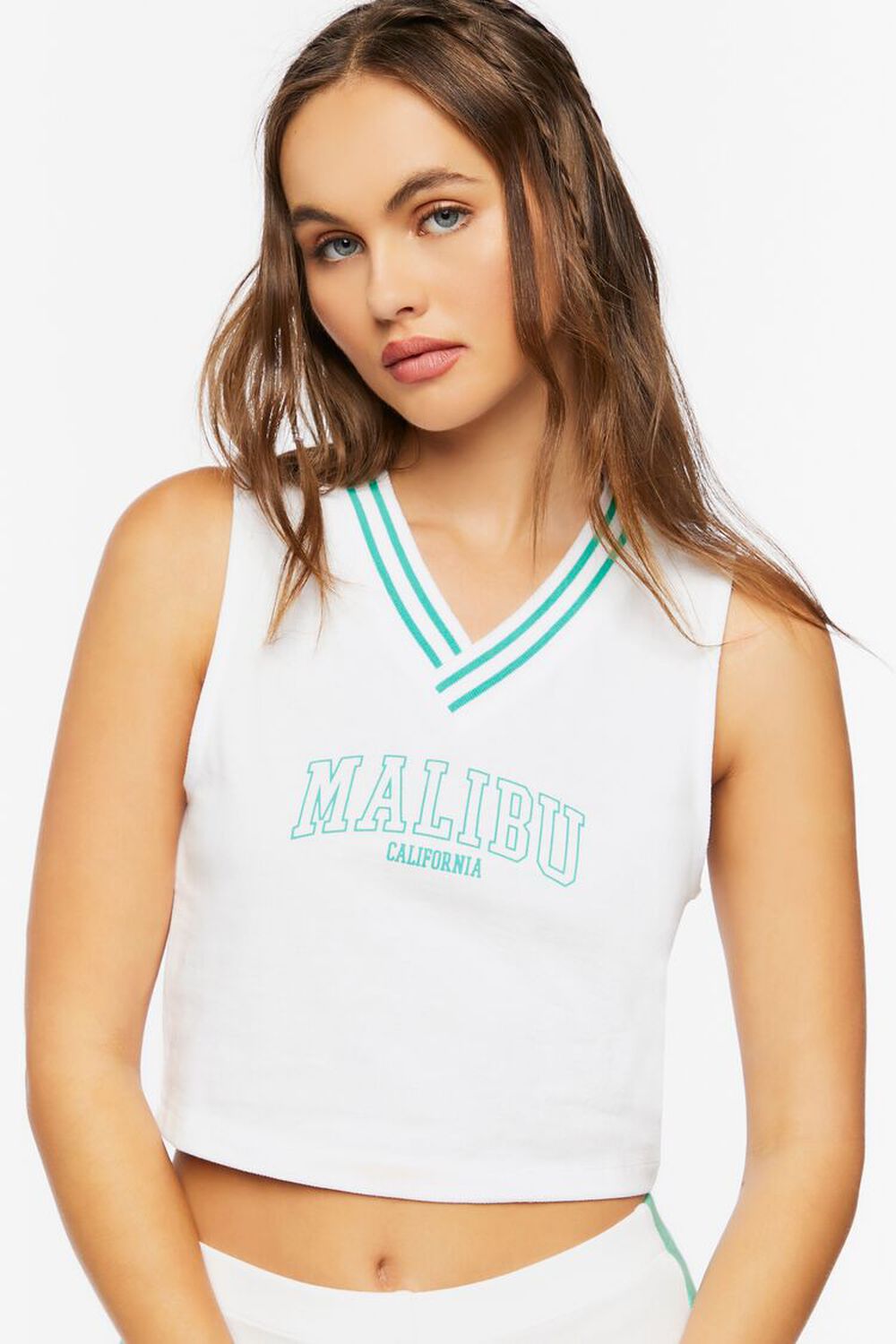 

Укороченный топ Malibu с графическим рисунком Forever 21, белый