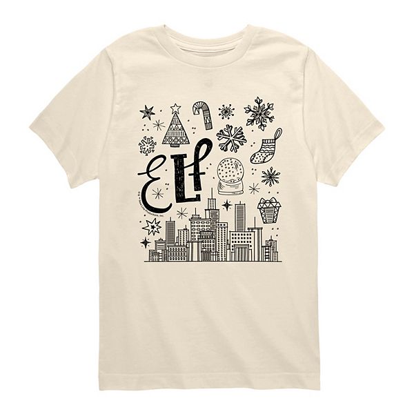 

Футболка с принтом elf icon doodles для мальчиков 8-20 Licensed Character, Cream