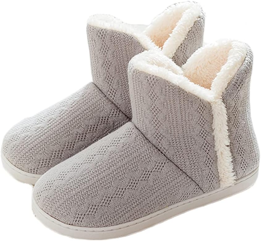 

Теплые зимние тапочки-ботиночки NICEYST для женщин и мужчин, пушистые, мягкие, с уютной подкладкой, вязаные, с амортизирующей подошвой из пены памяти, для дома и улицы, с противоскользящей резиновой подошвой, серый